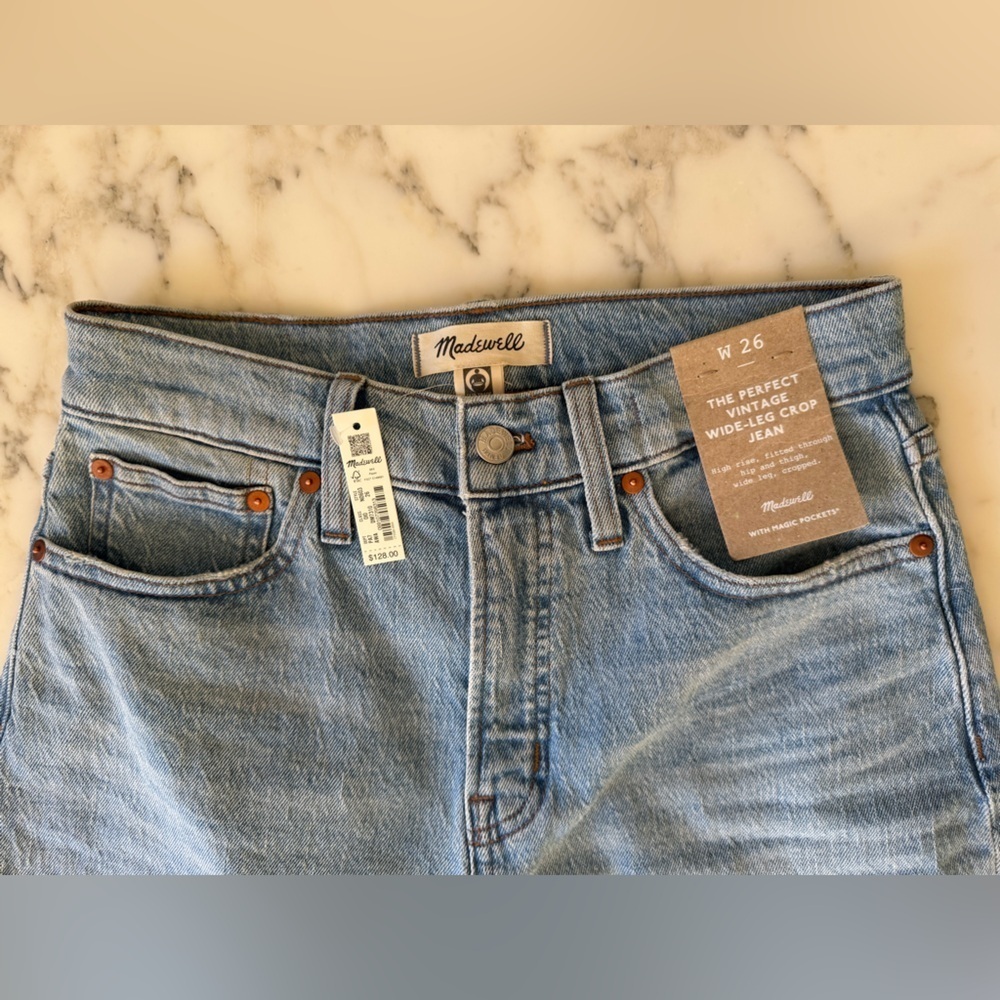 NWT Madewell The Perfect Vintage Crop Jeans Blue Raw Hem High Rise 26 Sold Out! - Picture 7 of 10
